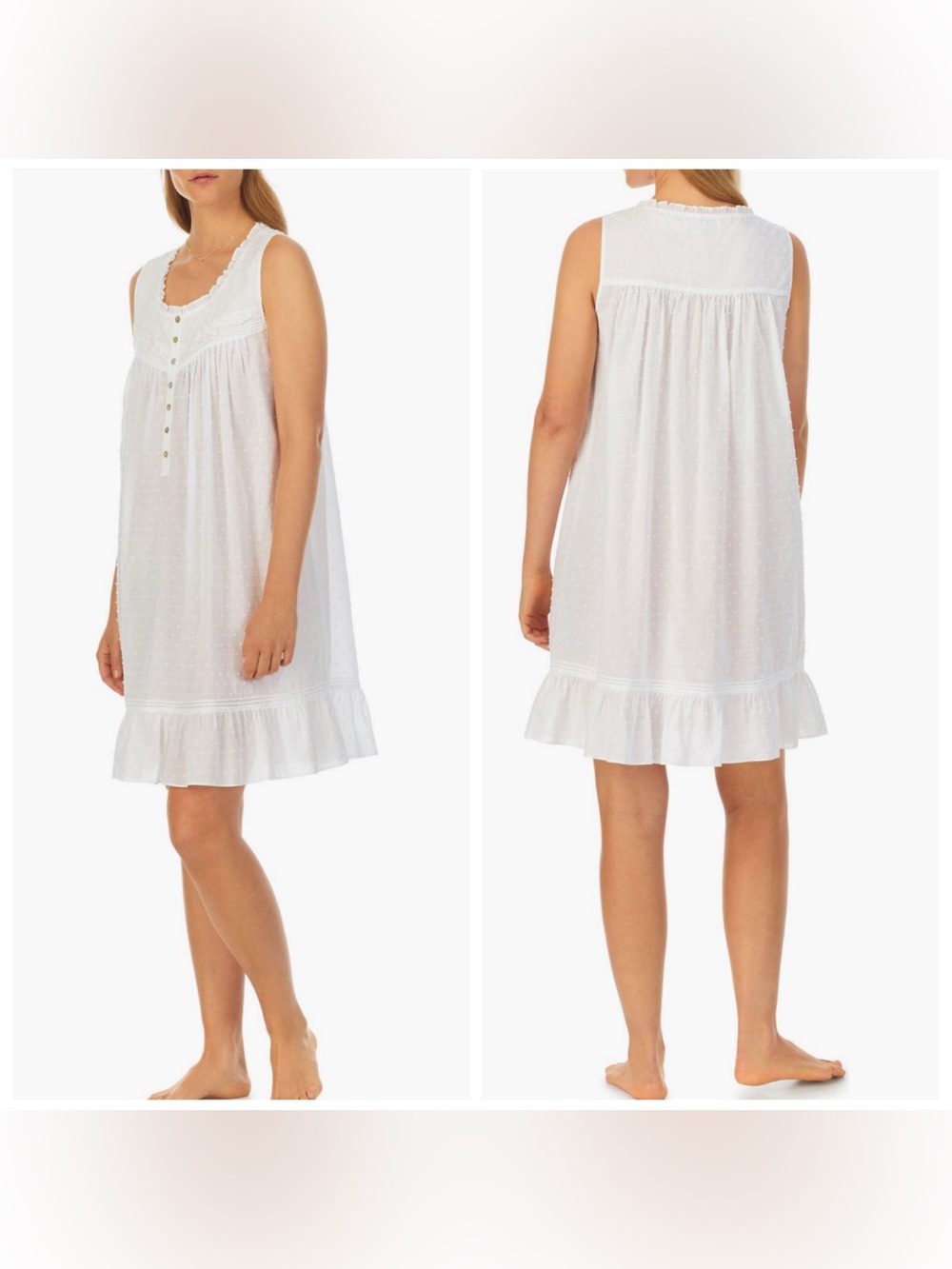 Eileen West White Sleeveless Cotton Eyelet Nightgown with Ruffle Hem size XL New